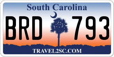 SC license plate BRD793