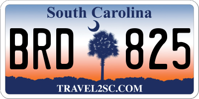 SC license plate BRD825