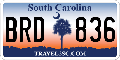 SC license plate BRD836