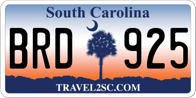 SC license plate BRD925