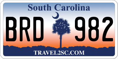 SC license plate BRD982