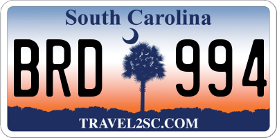SC license plate BRD994