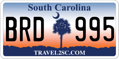 SC license plate BRD995