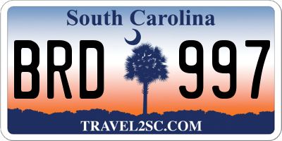 SC license plate BRD997
