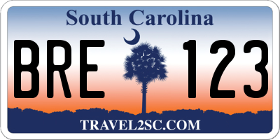 SC license plate BRE123