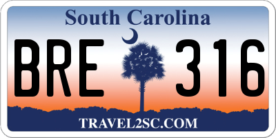 SC license plate BRE316