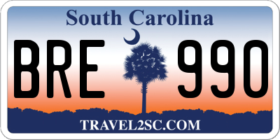SC license plate BRE990