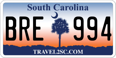 SC license plate BRE994