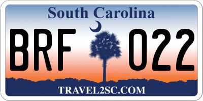 SC license plate BRF022