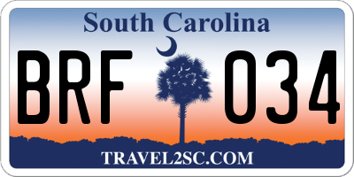 SC license plate BRF034