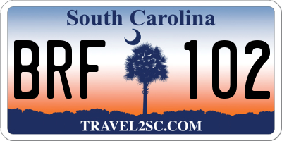 SC license plate BRF102