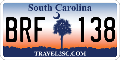 SC license plate BRF138