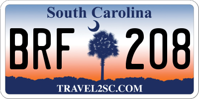 SC license plate BRF208