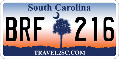SC license plate BRF216