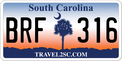 SC license plate BRF316