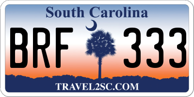 SC license plate BRF333