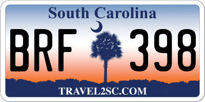 SC license plate BRF398