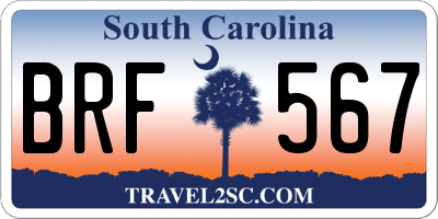 SC license plate BRF567