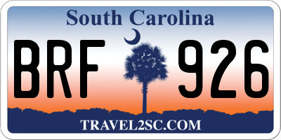 SC license plate BRF926