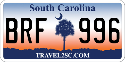 SC license plate BRF996