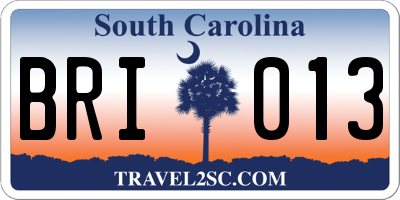 SC license plate BRI013