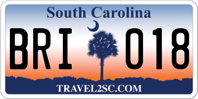 SC license plate BRI018