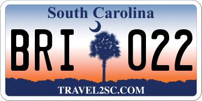 SC license plate BRI022