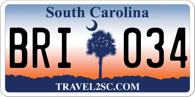SC license plate BRI034