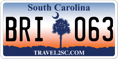 SC license plate BRI063