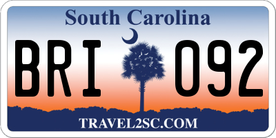 SC license plate BRI092