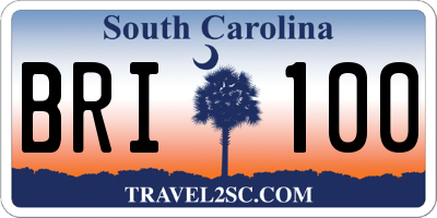 SC license plate BRI100