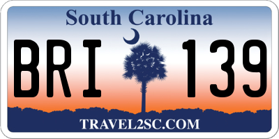 SC license plate BRI139