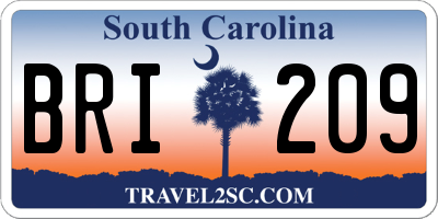 SC license plate BRI209