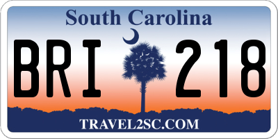 SC license plate BRI218