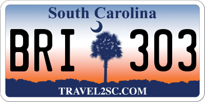 SC license plate BRI303
