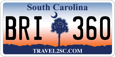 SC license plate BRI360