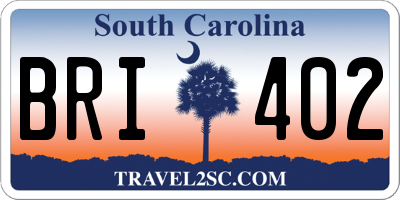 SC license plate BRI402