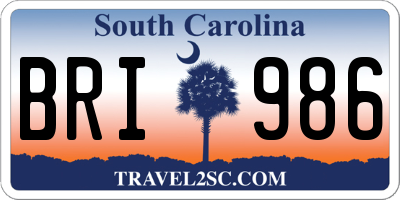 SC license plate BRI986