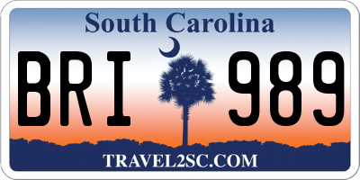SC license plate BRI989