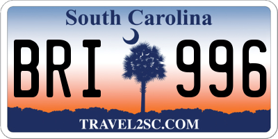 SC license plate BRI996