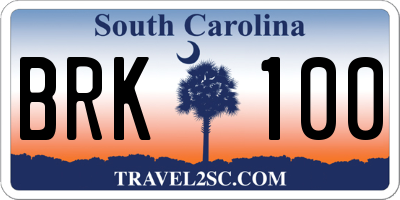 SC license plate BRK100
