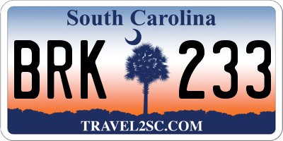 SC license plate BRK233