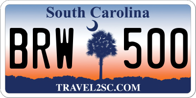 SC license plate BRW500