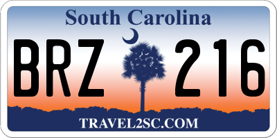 SC license plate BRZ216