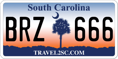 SC license plate BRZ666