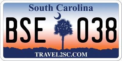 SC license plate BSE038