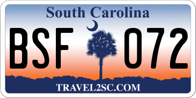 SC license plate BSF072