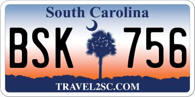 SC license plate BSK756