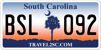 SC license plate BSL092
