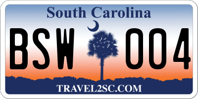 SC license plate BSW004